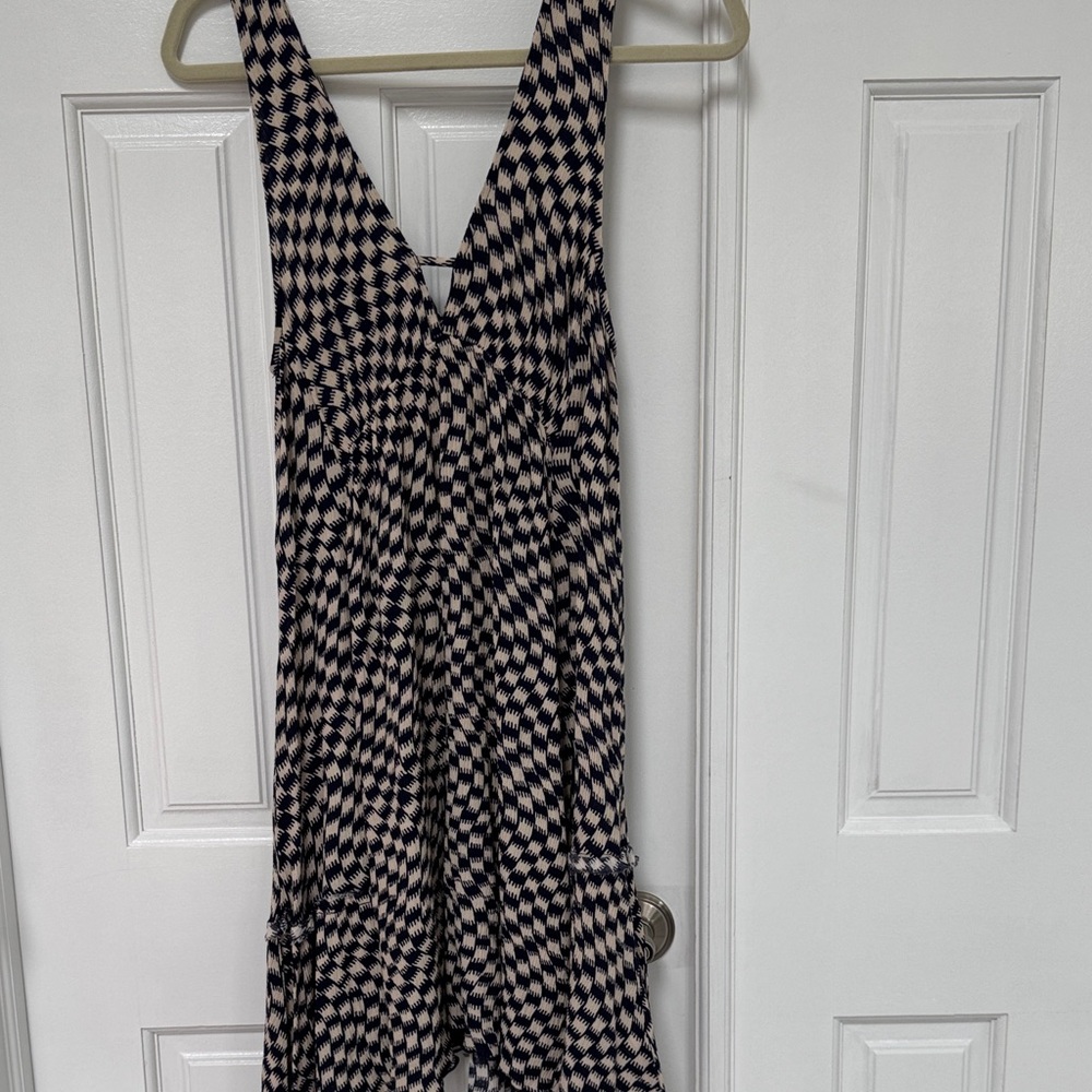 Stylish Navy and Cream Checkered Dress